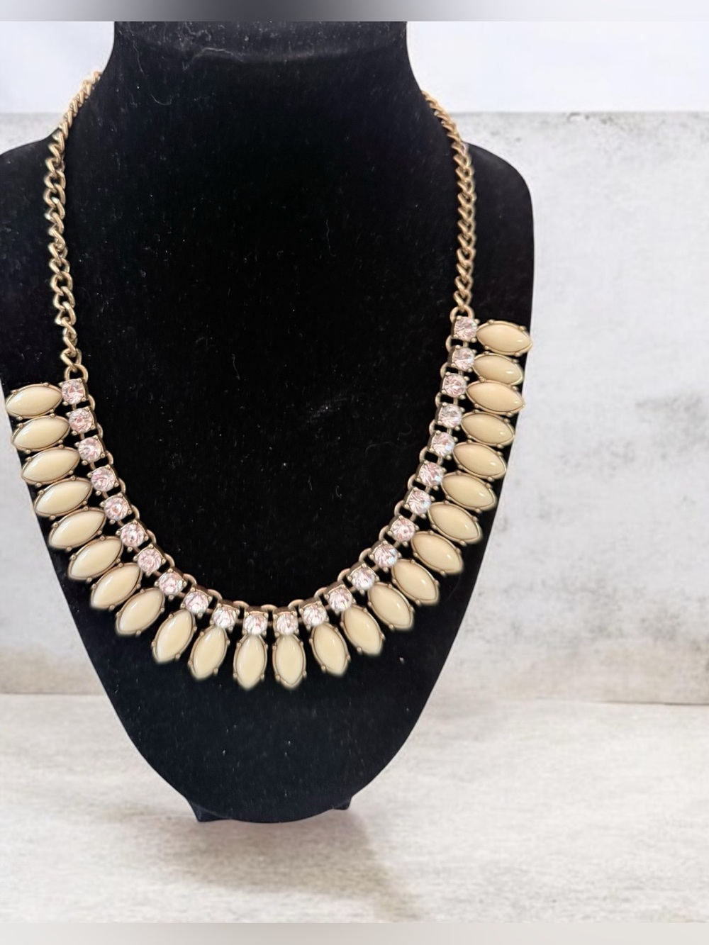 J.Crew Vintage Gold-Tone Statement Necklace with Cream Navette Cabochons & Clear